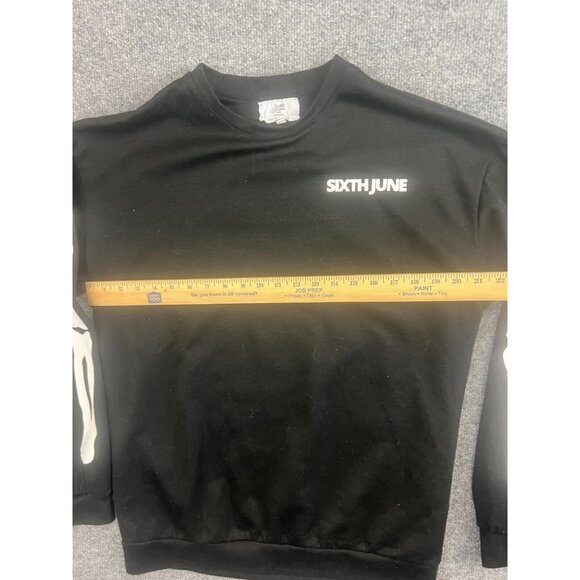 Sixth June Sweatshirt Men's Small Black Skelton Bone Print Double Side Crew Neck - Picture 3 of 7